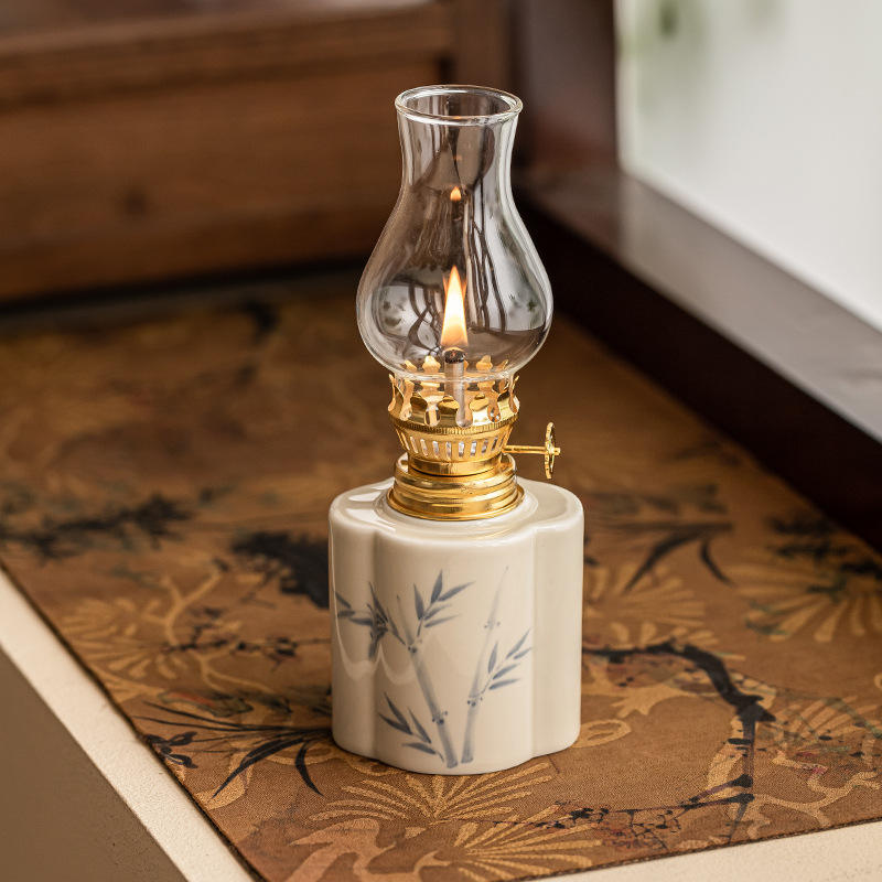 Vintage Ceramic Tabletop Oil Lamp